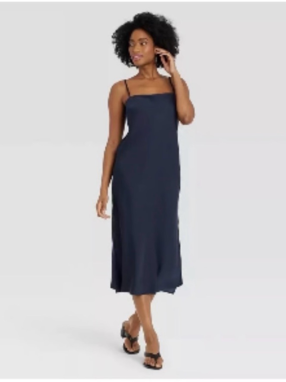 A New Day Slip Dress Womens XS Navy Sleeveless Midi Lightweight NWT Formal